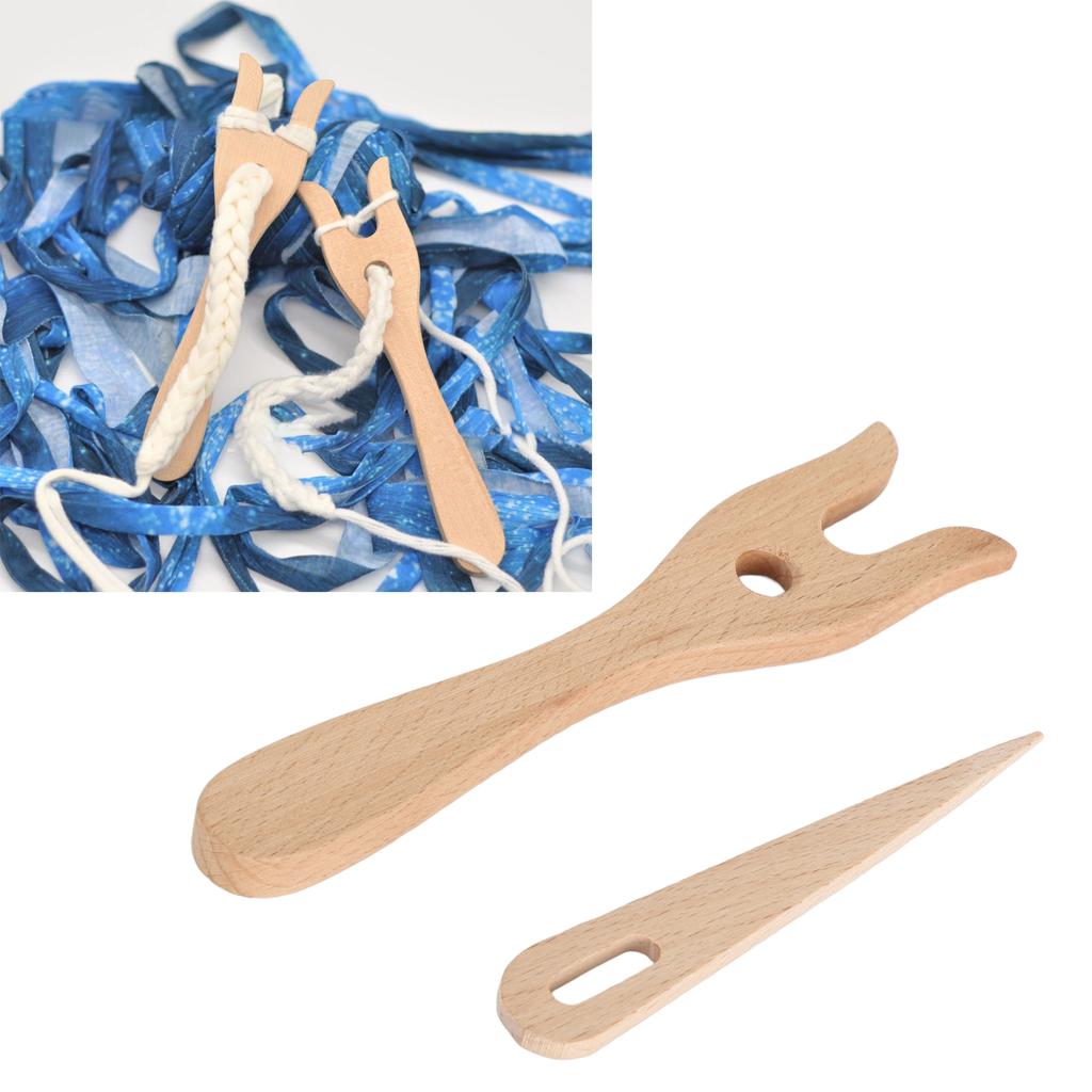 2Pcs Knitting Fork and Eye Needle Kit Multifunctional Wood Weaving Crochet for Jewelry Toys Dresses Weaving Tool