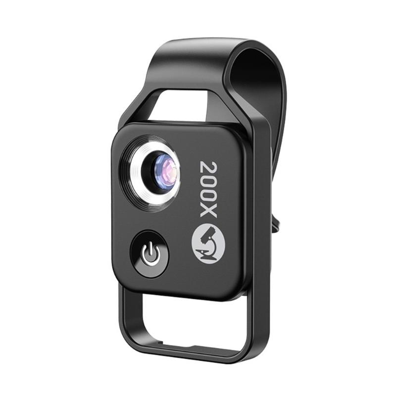 200X LED Lighted Pocket Microscope with Builtin LED Universally Smartphone Digiscoping Adapter Clip Macro Lens