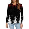Women's Fashion Casual Slit Hem Round Neck Long Sleeve Loose Christmas Printed T-Shirt Ladies Top