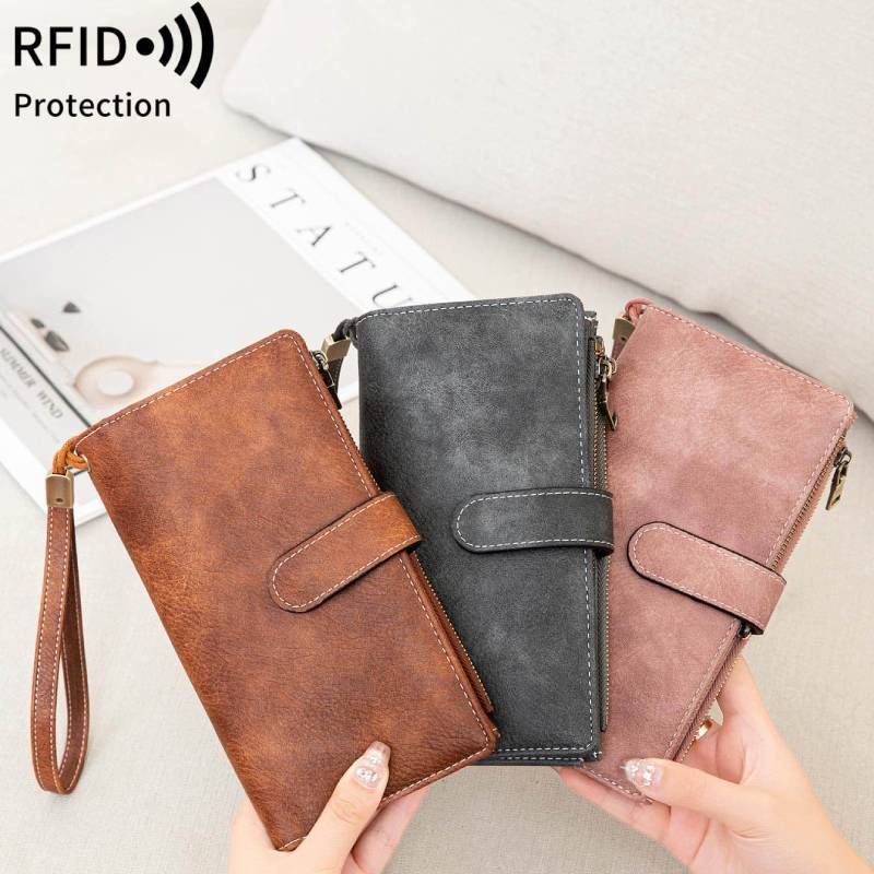 Portafoglio Multifunzionale in Pelle RFID per Donna con Grande Capacità e Stile Vintage