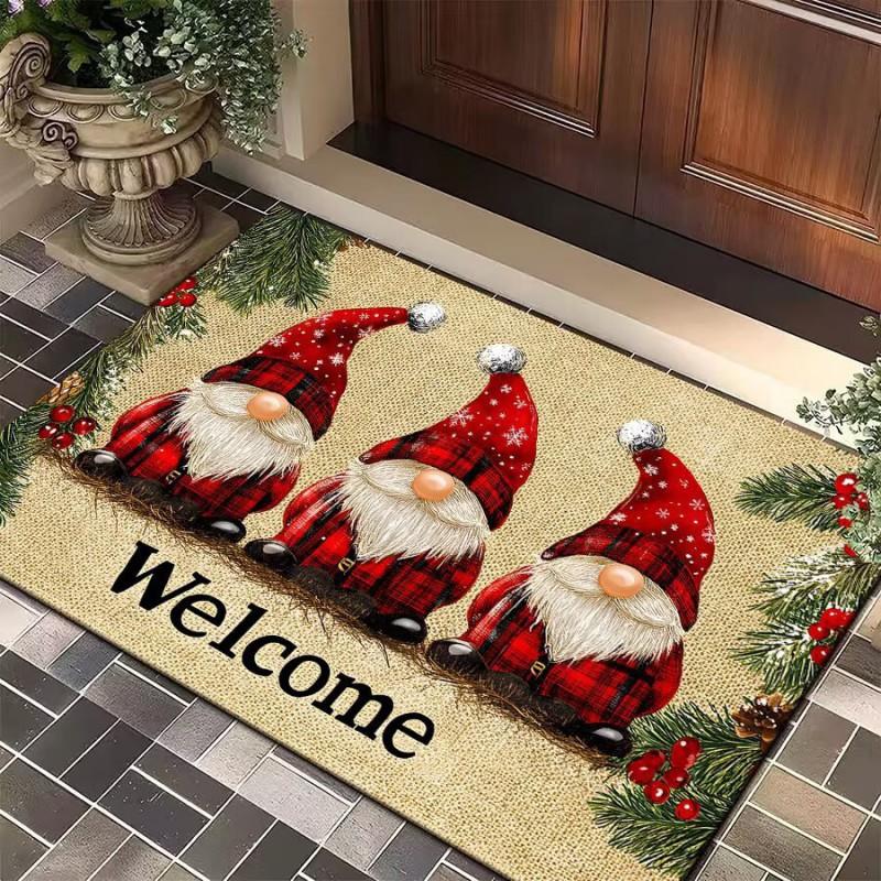 Christmas Gnome Floor Mat Entryway Bathroom Non-Slip Door Cartoon Snowflake Design Crystal Velvet Washable