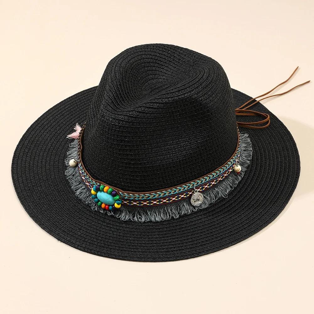 

New Fashion Women s Pointed Straw Sun Hat UV Protection Wide Brim, Boho Elegant Beach Vacation Hat for Outdoor Summer 58-60cm