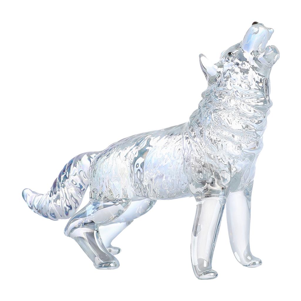 Crystal Glass Wolf Figurine Howling Wolf Statue Hand Glass Animal Sculpture Collectible Paperweight