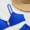 Solid Color Teal Ruched Cutout Bikini Set High Waist Two Piece Swimsuit
