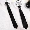 Unisex Black Simple Clip on Tie Security Tie Uniform Shirt Suit Neckties Steward Matte Lazy Neck Ties Men Women Students