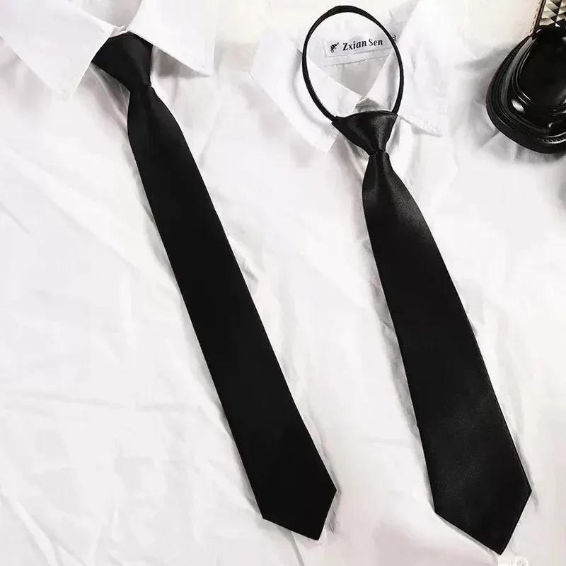 Unisex Black Simple Clip on Tie Security Tie Uniform Shirt Suit Neckties Steward Matte Lazy Neck Ties Men Women Students