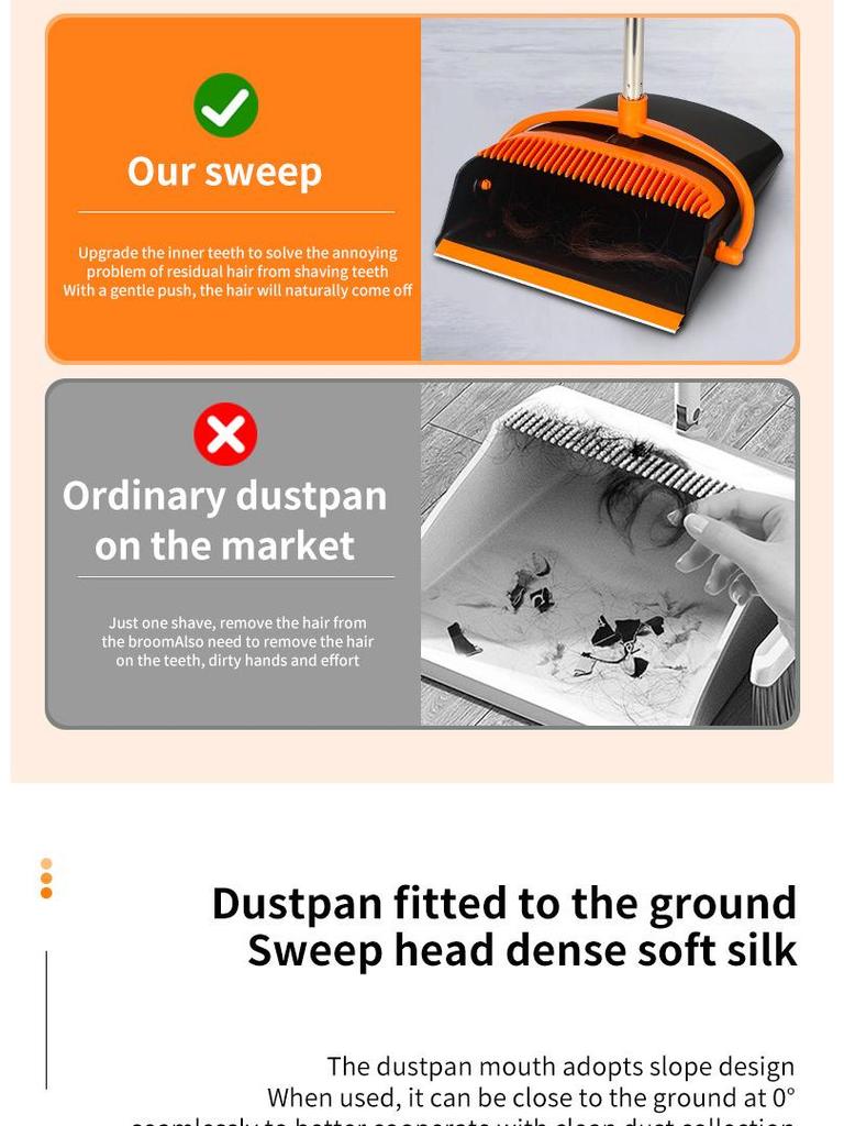 Family Upright Broom & Dustpan Set with Extra Long Handle for Indoor/Outdoor Use