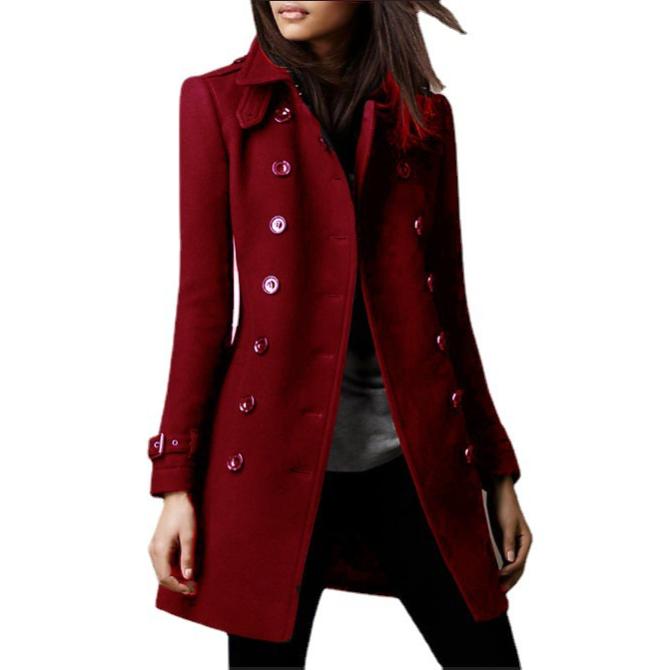 GMXIA Women's Vintage Casual Solid Color Print Autumn Winter Long Sleeve POLO Neck Jackets & Coats Double Breasted Casual Women's Coat