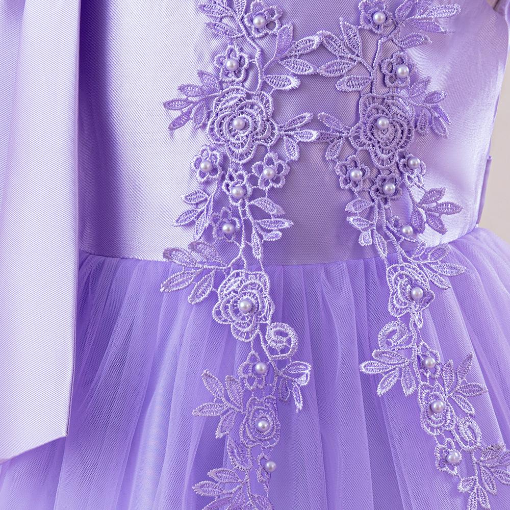 Flower Girl Princess Dress For Weddings Summer Kid Formal Bow Long Gown For School Evening Party Children New Year Cloth  ALP-0028