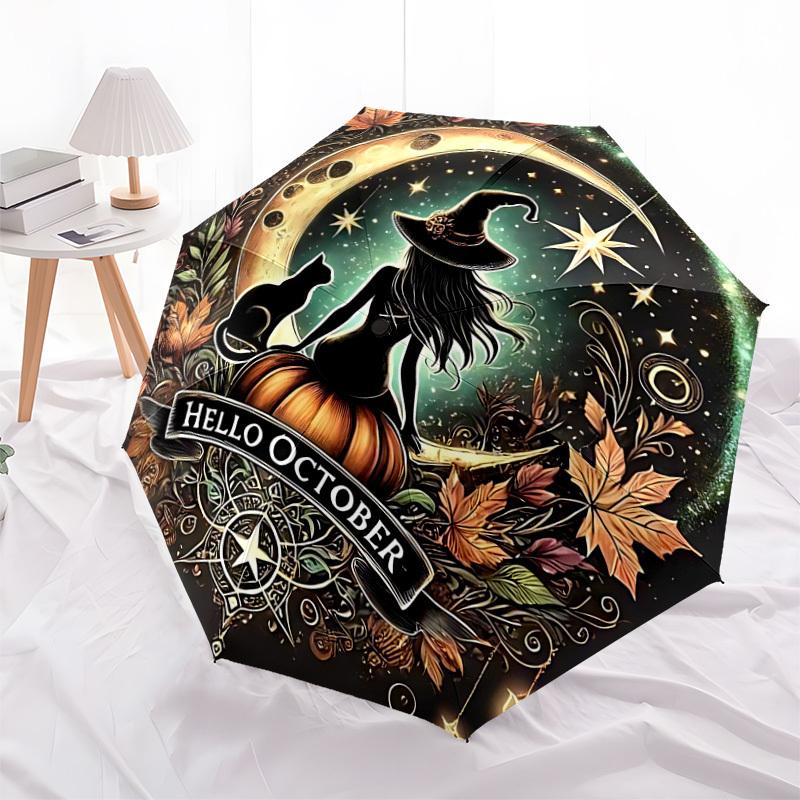 1PC Witch Moon Auto Folding Umbrella - Compact 8-Rib Design, Durable Plastic & Iron, Lightweight for Outdoor Daily Use070