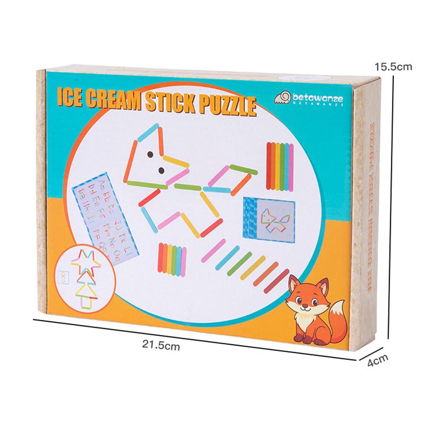 

Ice Cream Stick Puzzle Montessori Kids Educational Toy Creative Building Board Shape Letter Recognition Toddler Learning Game