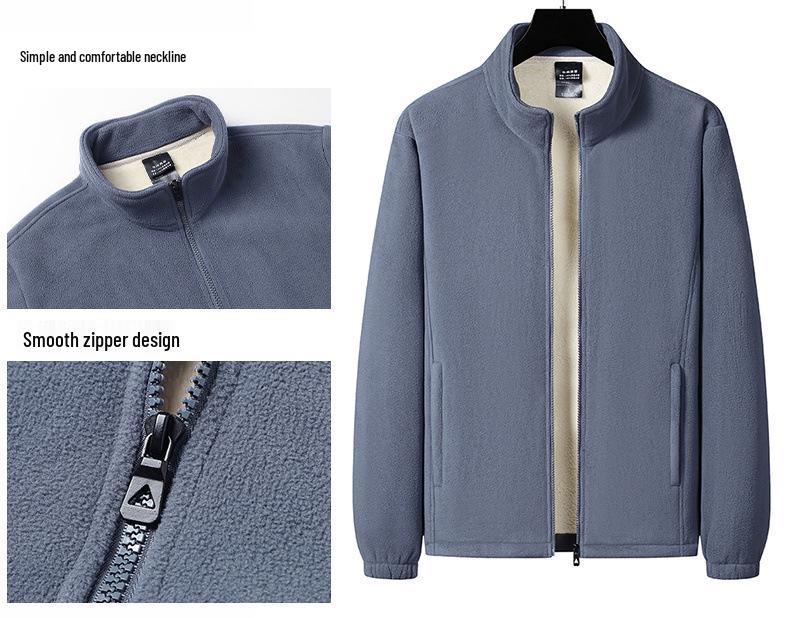 Men's Warm Winter Two-Piece Set: Stand-Collar Lambswool Fleece Jacket and Casual Pants.