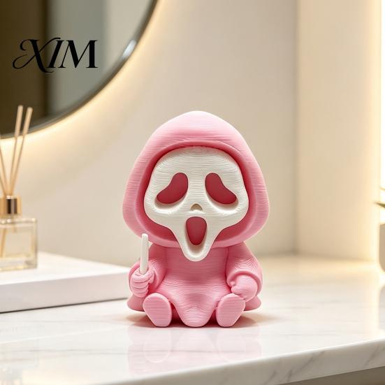 Desktop 3D Printed Skull Decor Halloween Ghost Statue, Cartoon Skeleton Sculpture, Textures Cute Dark Aesthetic Room Accessories Compact Horror
