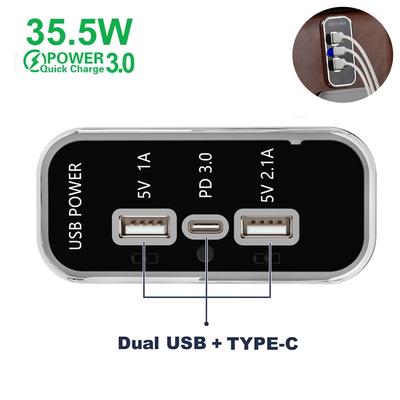 35.5W PD3.0 Car Charger Socket Dual USB 3.1A Type-C Fast Charging Splitter Outlet Power Adapter For Motorcycle Truck ATV Boat RV
