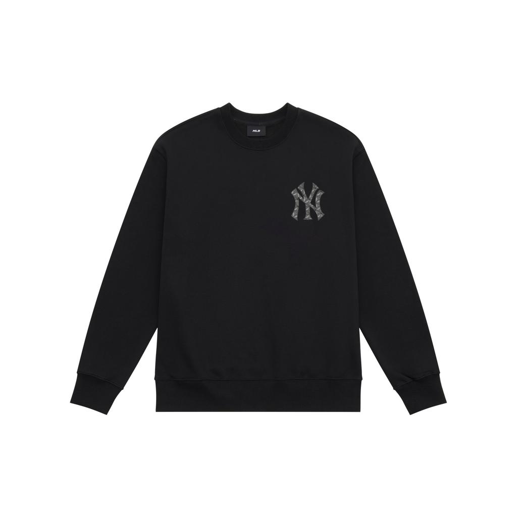 MLB Monogram Series New York Yankees FW24 Sports Casual Simple Pullover Solid Color Large Logo Crew Neck Fleece Long Sleeve Sweatshirt 3AMTM0946-50BKS
