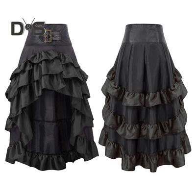 Frauen Rock Hohe Taille Unregelmäßige Rüschen Patchwork Farbe Passenden Retro Verstreut Mittelalterlichen Königlichen Stil Dame Maxi Rock Leistung Kostüm
