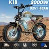 Bluvall K10 Retro Ebike 2000W52V43Ah Dual Battery 20*4.0 Fat Tire Full Suspension Mountain Snow E‑Bicycle