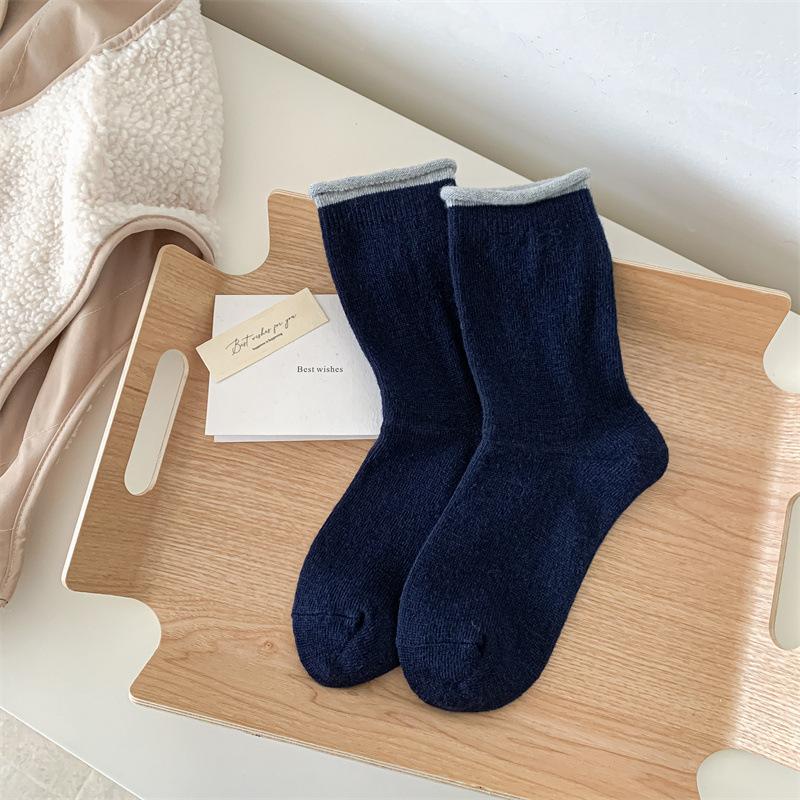 Grey Cashmere Socks Socks Thickened Warm Sheep Wool Stockings Rolled Hemmed Stacked Socks In Winter