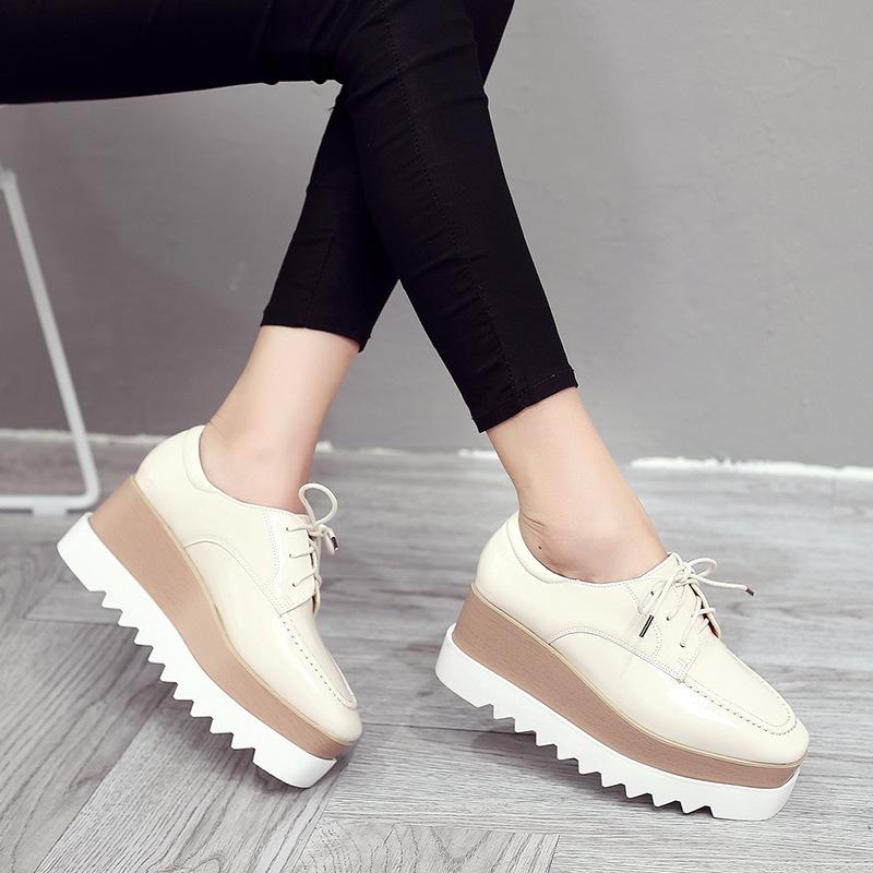2025 Autumn Women's Thick-soled Muffin Shoes Square Toe Lace-up Waterproof Platform Slope Heel Single Shoes HZB-763-28