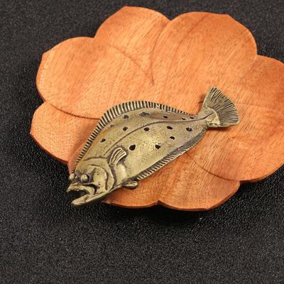 Brass Fish Statue Wealth Flounder Decor Retro Desk Topper Animal Collectible Figurine for Home
