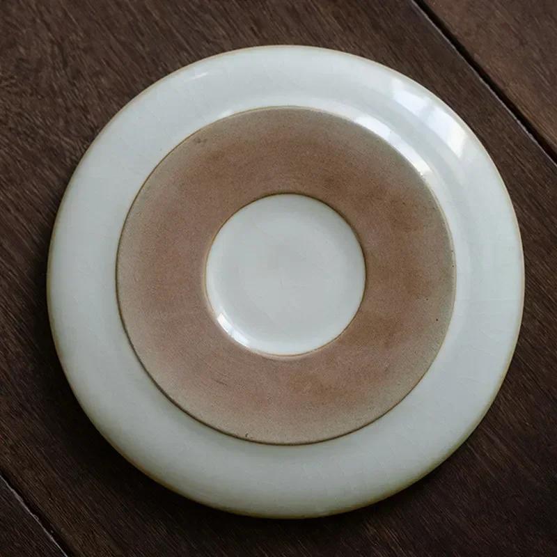 Chinese Ru Kiln Ceramic Tea Tray Teapot Teacup Mat Cute Cat Pot Bearing Round Gaiwan Tray Household Tea Set Decors Accessories