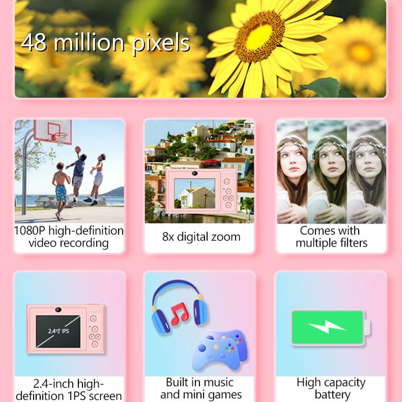 48Mp Çift Lensli 2.8 İnç Dijital Video Kamera Ips 4K Dijital Kamera Af 16X Dijital Zoom Flaş Çocuklar İçin Öğrenci Doğum Günü Hediyesi