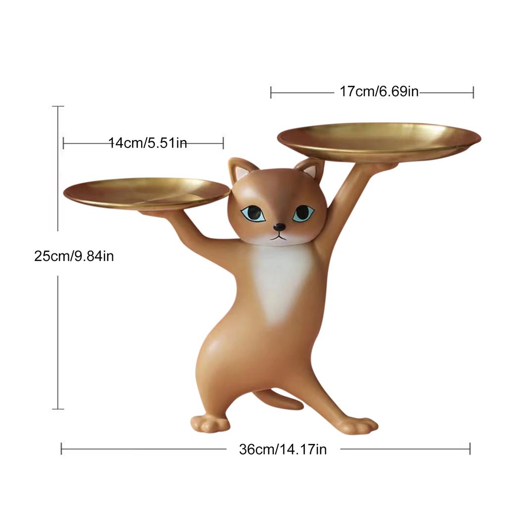 Resin Entrance Key Tray Cat Sculpture Art Crafts Desktop Candy Storage Container Holiday Gifts Home Decor for Living Room Office