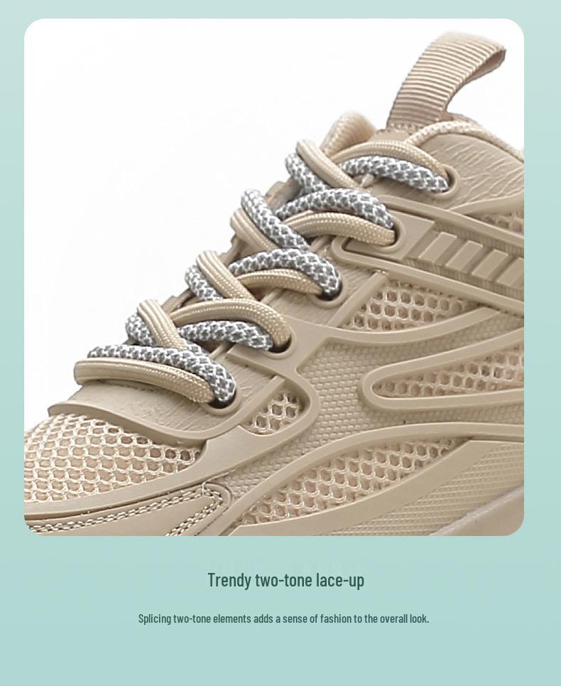 Women's Genuine Leather Height-Increasing Platform Dad Shoes - Breathable, Mesh, Hidden Heel for Autumn & Winter