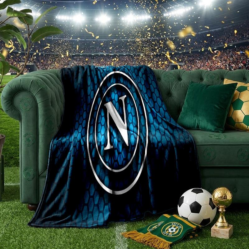 Electric Blue Napoli Logo Throws Blanket Flannel Blankets Plush for Couch Bed Gifts for Men Women Travel picnic blanket Christmas fan gifts
