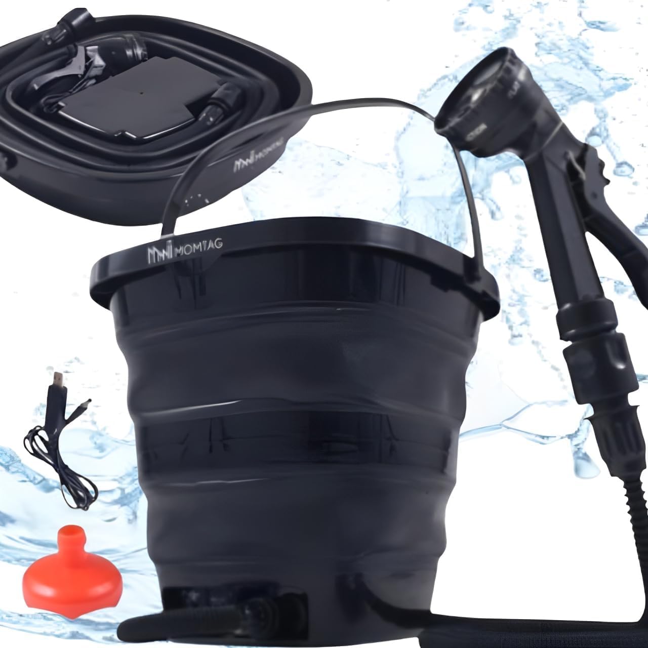 

iimono117 Портативний душ 19 л Складне відро Гаряча вода 40 Простий душ з регульованим напором води Ідеально підходить для пляжу автомобіля домашніх тварин надзвичайних ситуацій та відключень електроенергії чорний