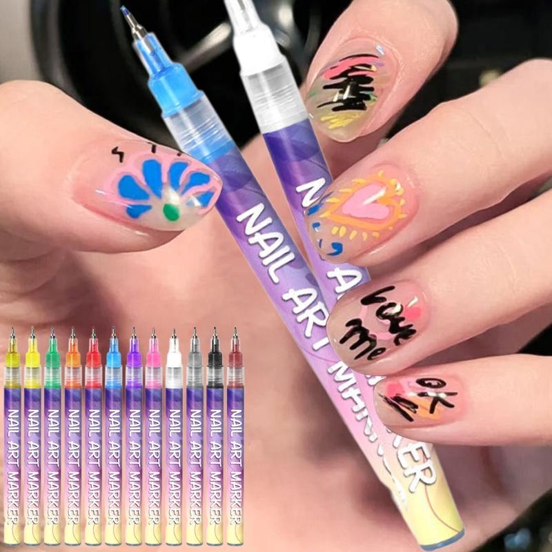 Penna da Disegno per Nail Art 12 Colori Set di Penne per Nail Art Impermeabile Penna per Smalto Asciugatura Rapida Penna per Pittura Graffiti Nail Art