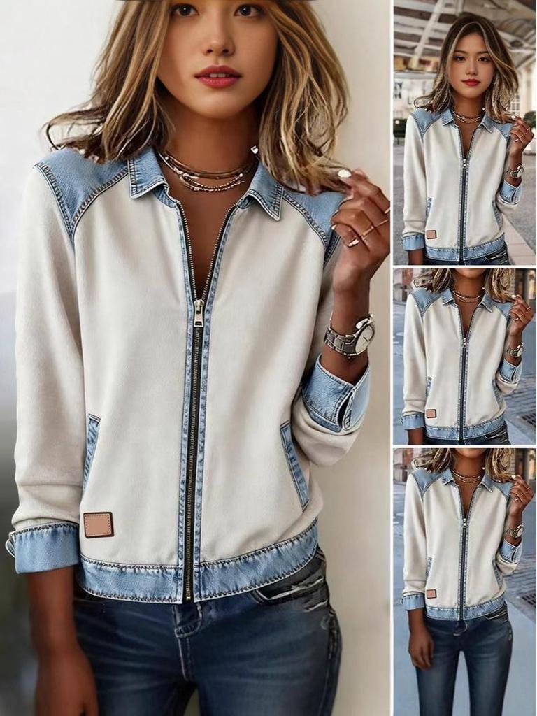Women's Washed Denim Long-Sleeve Casual Zipper Jacket, 2025 New Style