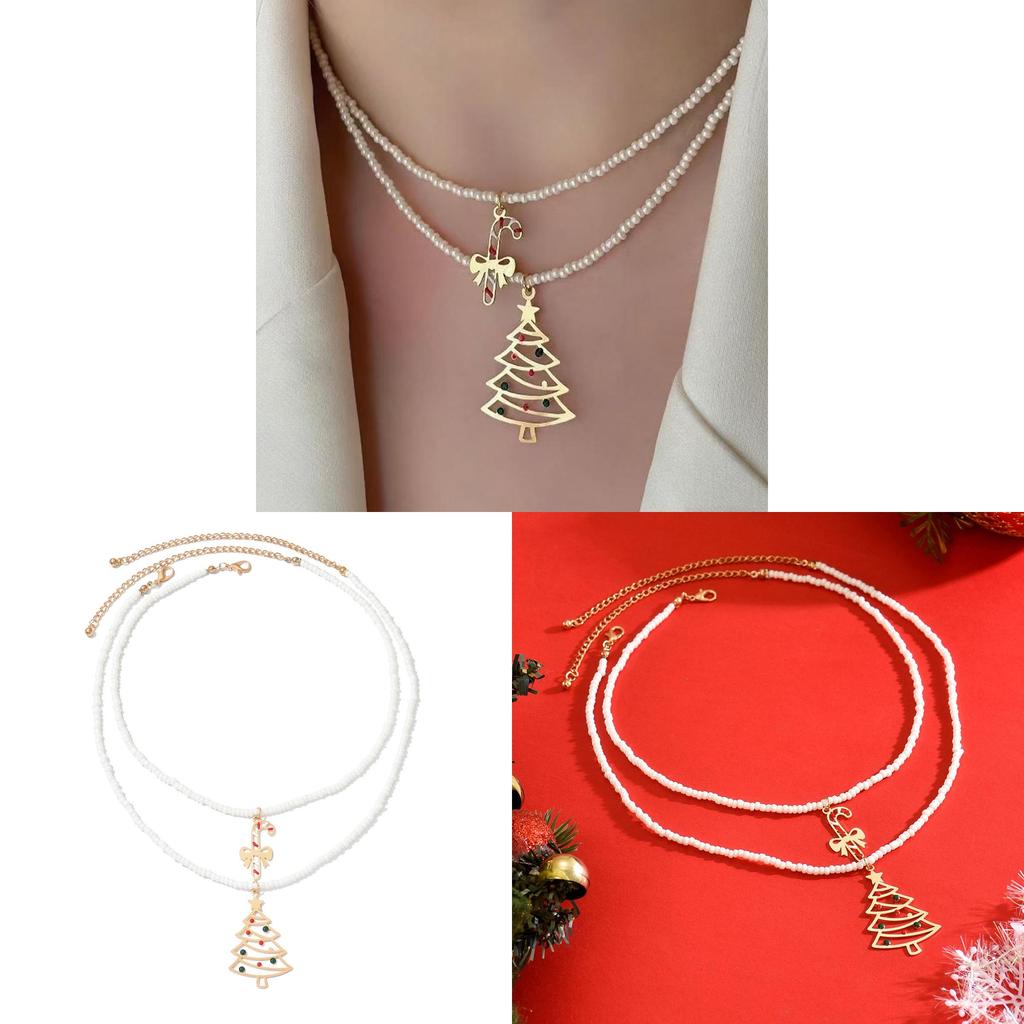 Christmas Necklace Geometric Metal Candy Tree Pendant For Women