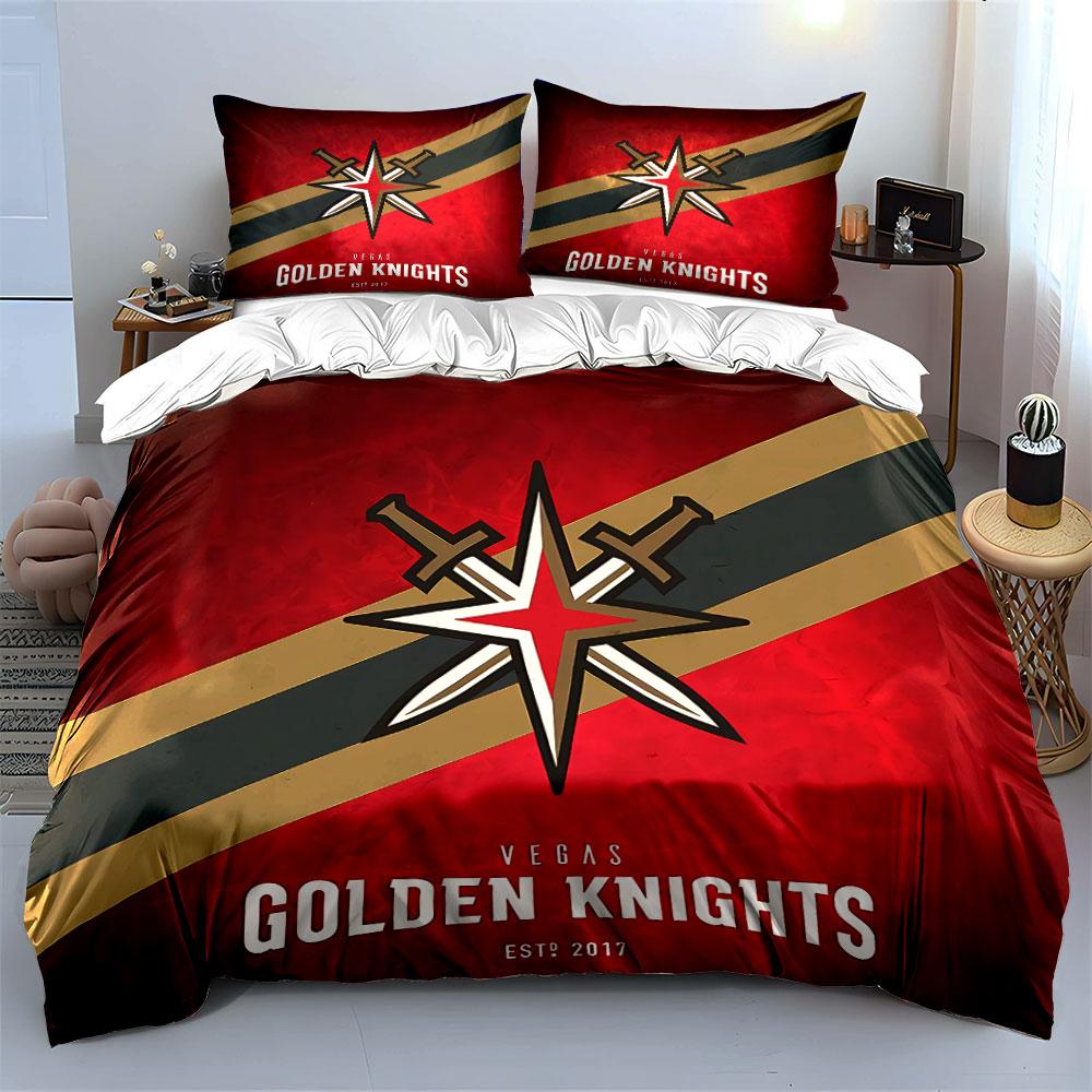 Vegas Golden Knights Logo Bettwäsche Bettbezug Set Bettbezug Kissenbezüge  (1*Bettbezug 2*Kissenbezüge, ohne Bettdecke)