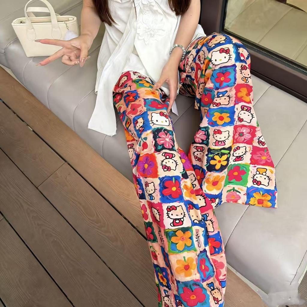 Three Sizes Women's Cotton Silk Wide-Leg Rayon Pants - Spring/Summer Breathable, Plus Size Casual Home Sleepwear