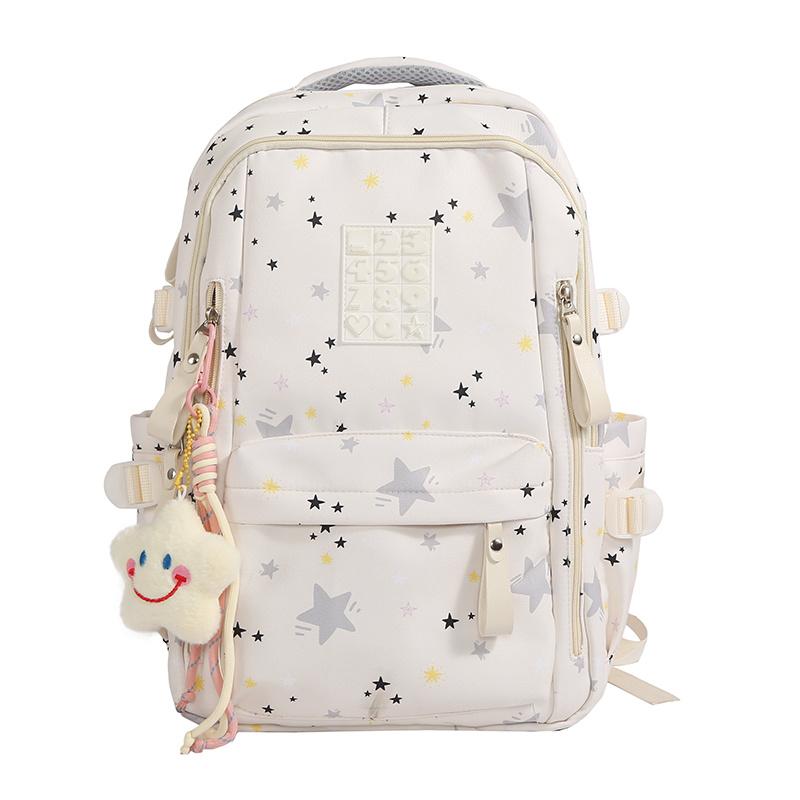 Cute Star-Print Nylon Backpack – Stylish & Lightweight School Bag for Girls, Teens, and Women