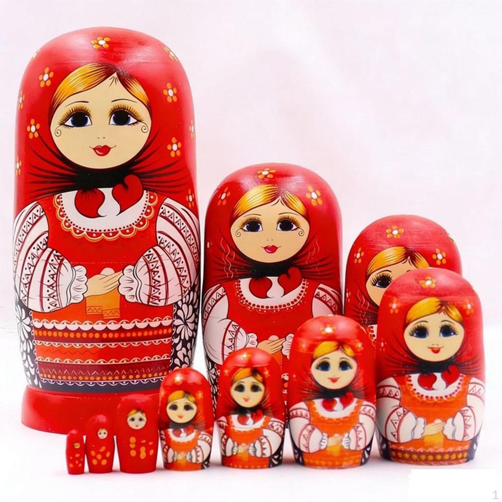 10 Pieces Wooden Russian Nesting Doll Lovely Stacking for Office Home Easter