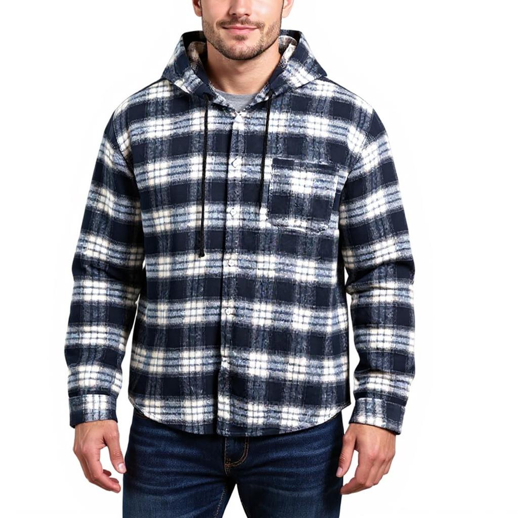 Men's Sports And Leisure Loose Checkered Hooded Shirt Jacket