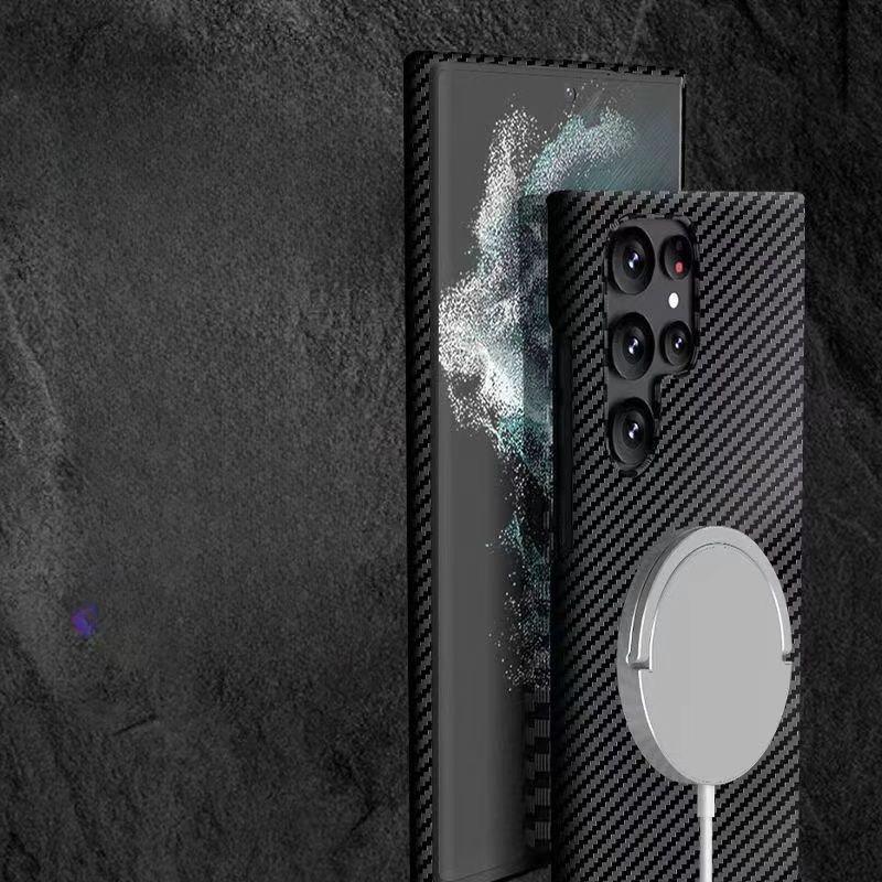 Suitable for Samsung S24 Ultra Carbon Fiber Mobile Phone Case Magnetic Suction S22 Ultra Thin Kevlar Anti Fall S23 Protective Case