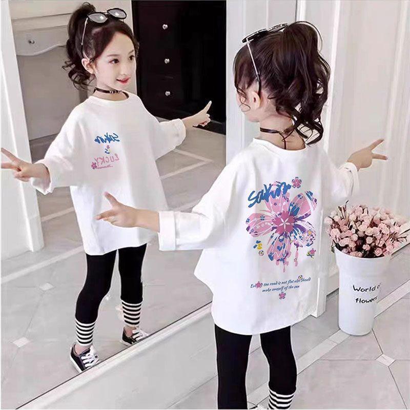 Girls' Long-Sleeve Cotton T-Shirt - New Korean Style, Versatile Round Neck, Casual Printed Top for Spring/Autumn 2025