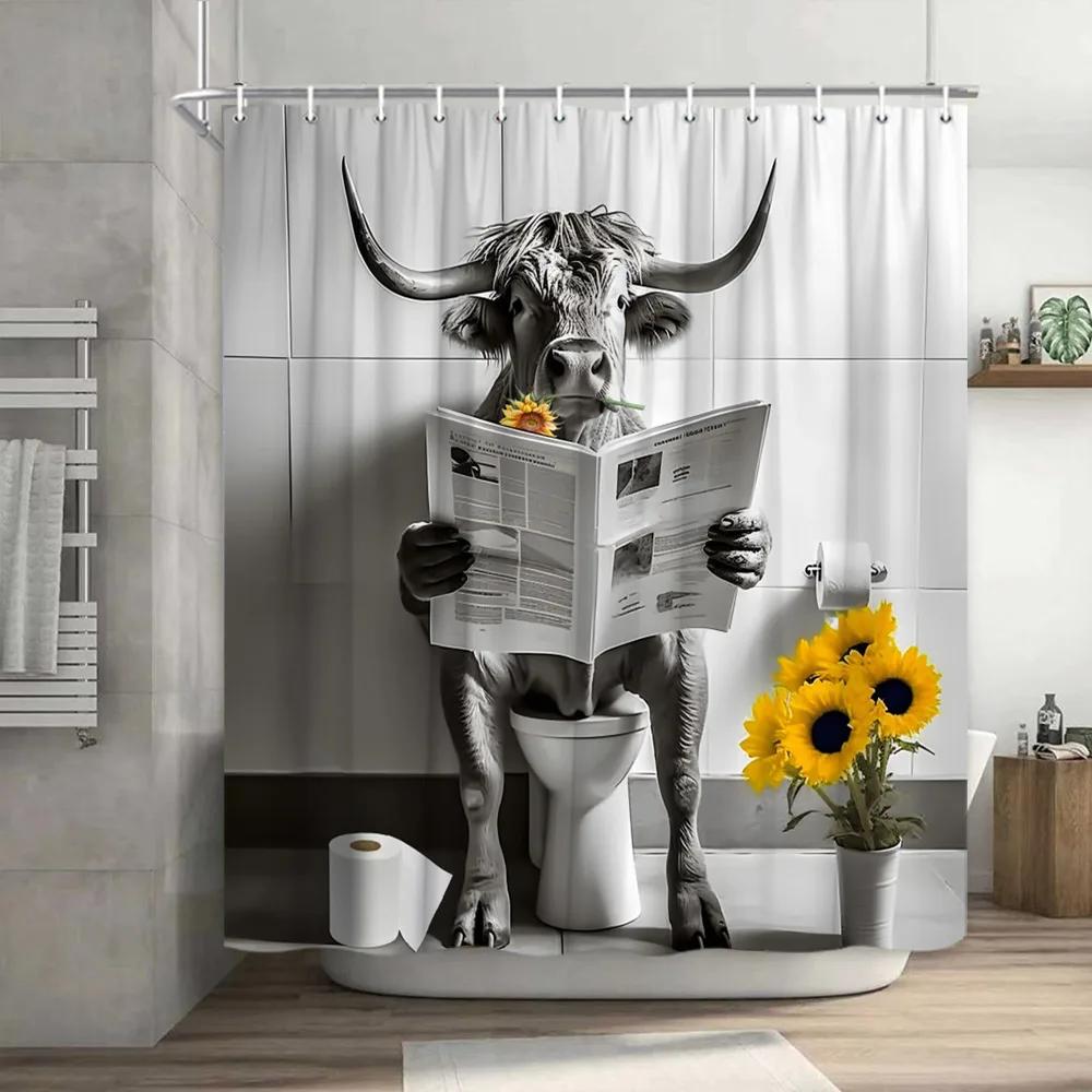 Cartoon Animal Shower Curtains Funny Bathe Dinosaur Cute Black Pet Cat Flower Plant Leaves Kids Bathroom Decor Cloth Curtains