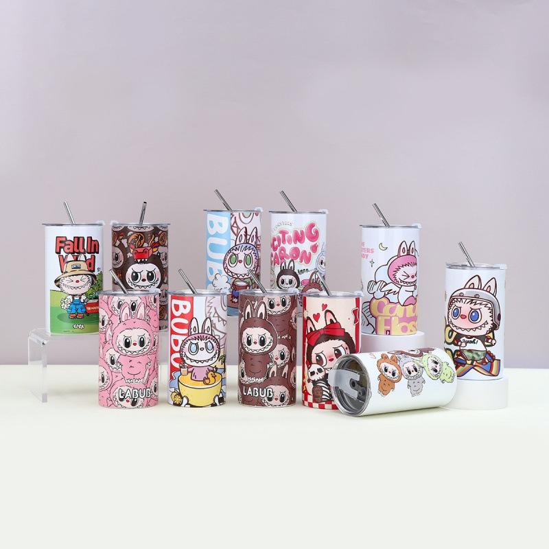 Cartoon Straw Cup Thermos Cup High Value Portable Coffee Cup Ice American Large Capacity Straight Cup