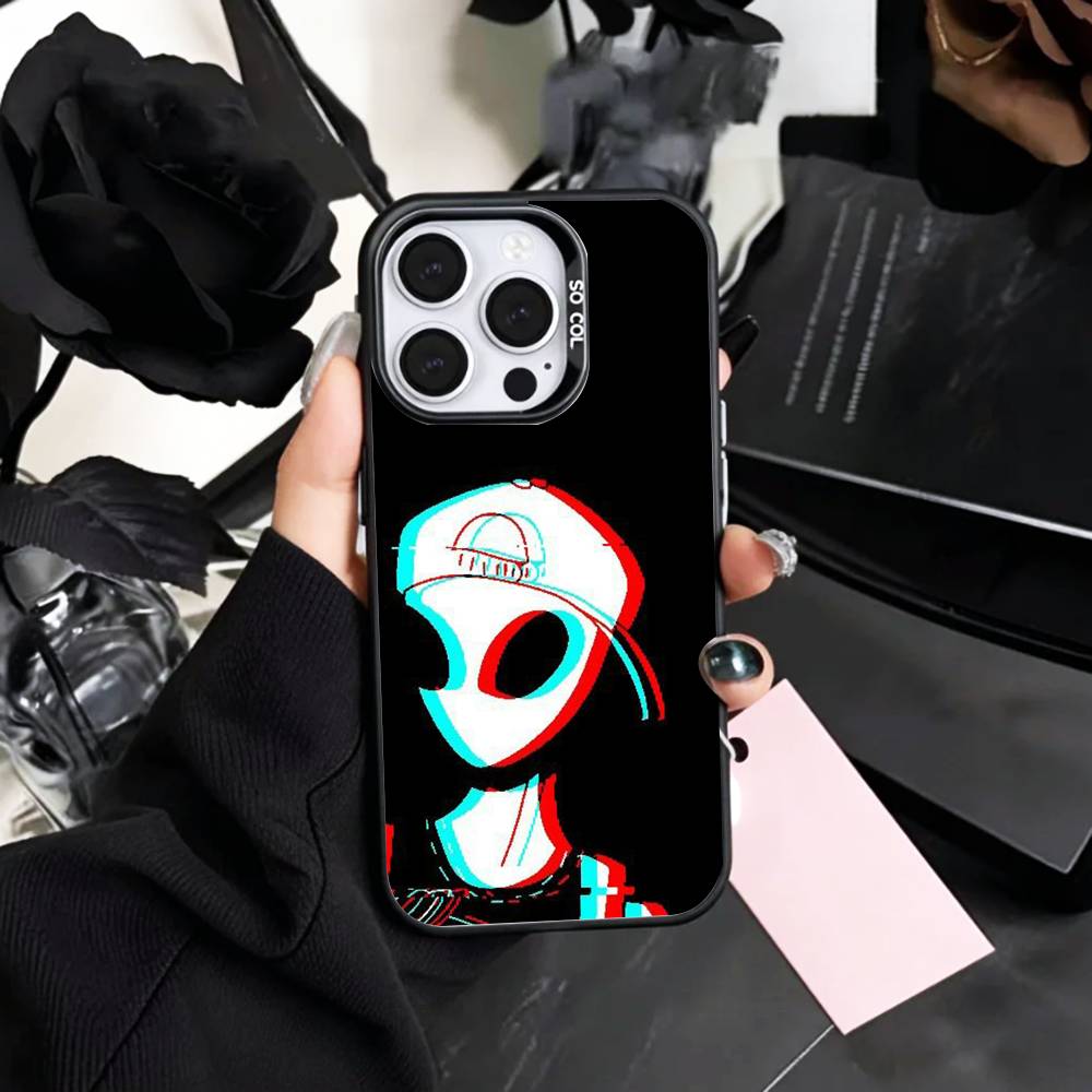 Cool C-Cartoon Alien Space   Phone Case For iPhone17,16,15,14,13,12,11 Plus,Pro Max Colored Silver Plated Inside Cover