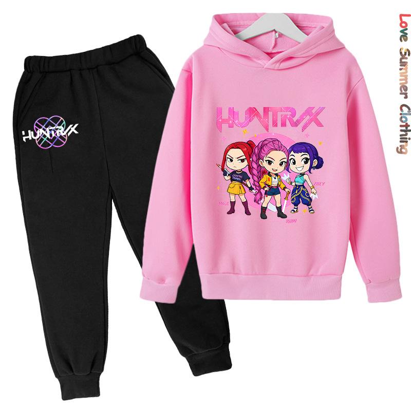 KPop Demon Hunters Girls Hoodie Tracksuit Character Hoodie HD Print Autumn Kids Hoodie Set Thin Fleece Hoodie Set Polyester
