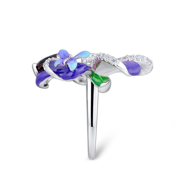 Schmuck Damen Emaille Thai Blau Ring Handwerk Schmetterling Blume