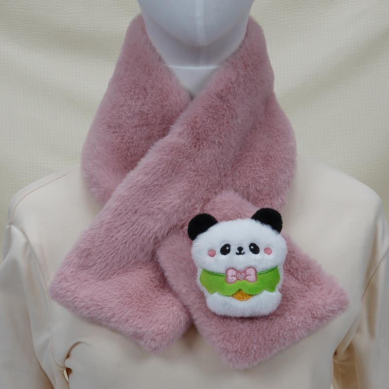 Children's Cartoon Panda Plush Scarf - Warm, Windproof Neck Gaiter for Autumn/Winter Boys & Girls.