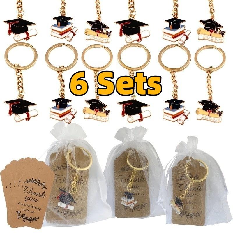 Alloy Graduation Cap Keychain Creative Holder Unique Graduation Gift for Students Academic Achievement Decoration for Ceremony 6SET