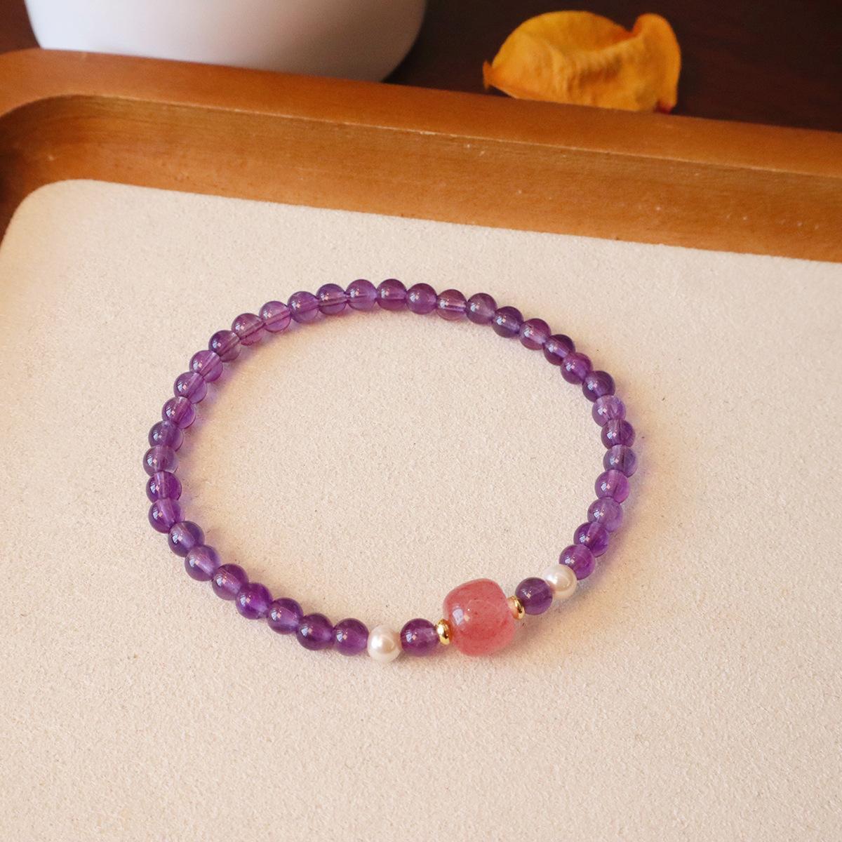

Натуральный аметист браслет клубничный кварц бусины Браслеты Женские Модные Украшения аксессуары Подарок