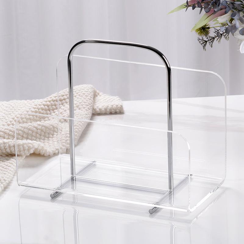 Acrylic Magazine Bookshelf Stainless Steel Newspaper Rack Storage Rack Book Holder Sales Office Model Room Light Luxury Decorative Ornaments