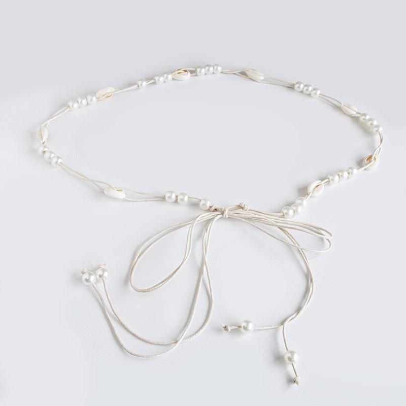 Bohemian Belt Ethnic Style Belt Shell Belt Wooden Beads Women's Thin Belt Leisure Vacation Style Waist Rope